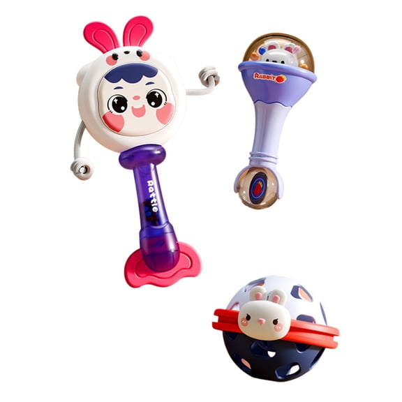 Virmaxy Newborn Baby Rattle & Grasp Toy 3-Piece Set Soft Shaker Drum and Bell for Early Sensory Stimulation 0-6 Months Infants
