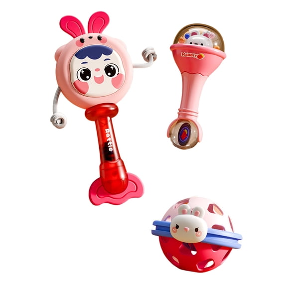 Virmaxy Newborn Baby Rattle & Grasp Toy 3-Piece Set Soft Shaker Drum and Bell for Early Sensory Stimulation 0-6 Months Infants