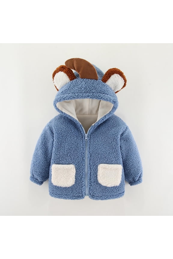 Newborn Baby Rocker Jacket Girls Boys Winter Padded Warm Jacket Knitted Outerwear Hooded Bodysuit Blue 18-24 Months
