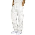 thumbnail image 1 of Virmaxy Open Bottom Casual Jersey Pants for Men with Pockets Casual Trousers High Waist Cargo Pant Drawstring with Multi-Pockets Long Pants White L, 1 of 3