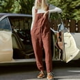 thumbnail image 1 of Virmaxy Overalls Women Sleeveless Adjustable Straps Jumpsuit Solid Cotton Linen Bib Overalls Women Wide Leg Overalls For Women Loose Fit Red M, 1 of 9