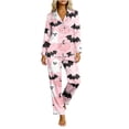thumbnail image 1 of Virmaxy Pajamas for Women Set Ghost Print Halloween Pajama Set Button Down Notch Collar Cute Bat Silky Sleepwear Lounge Set for Fall Holiday Pink, 1 of 7