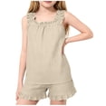 thumbnail image 1 of Virmaxy Ruffle Trim Tank Top Elastic Waist Shorts Set Girls 2 Piece Summer Outfit Casual Comfort Lounge Set for Daily Wear and Playtime,for 5-16 Years Khaki, 1 of 9
