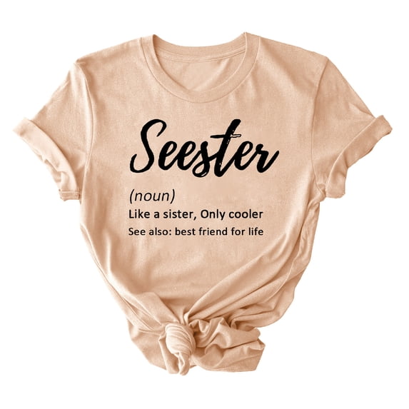 Virmaxy Seester Like Sister Only Cooler Womens Trendy Letter Printed Dressy Tops Round Neck Short Sleeve Loose Blouses Comfy Tunic Tops Summer Fashion Casual Baggy Basic Tee Khaki-B M