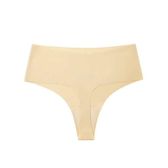 Virmaxy Alluring See Through Seamless Thongs for Women Alluring Comfortable And Traceless High Waist Hip Wrap Triangular Underwear Beige M