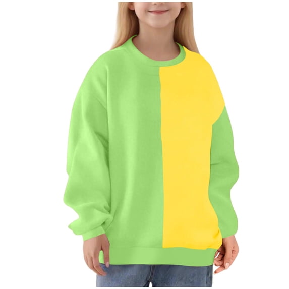 Virmaxy Soft Fleece Kids Colorblock Sweatshirt Neutral Palette Versatile Daily Wear Classic Round Neck Long Sleeve Design, 2-14 Years