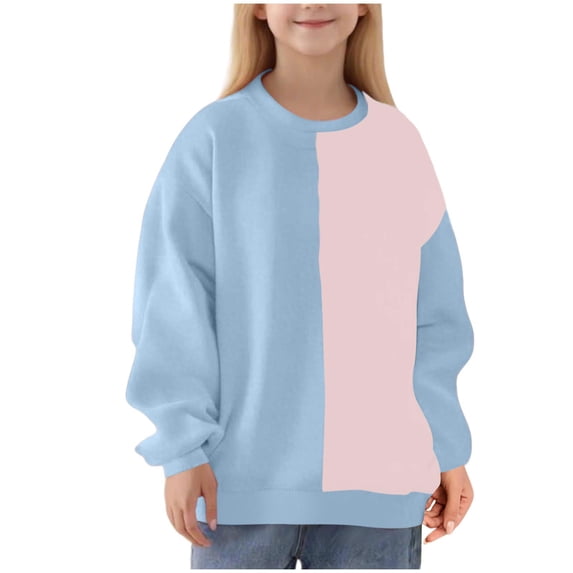 Virmaxy Soft Fleece Kids Colorblock Sweatshirt Neutral Palette Versatile Daily Wear Classic Round Neck Long Sleeve Design, 2-14 Years