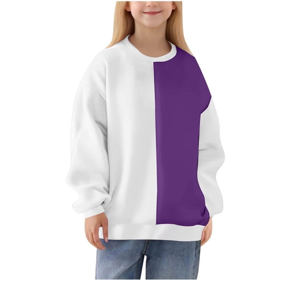 Virmaxy Soft Fleece Kids Colorblock Sweatshirt Neutral Palette Versatile Daily Wear Classic Round Neck Long Sleeve Design, 2-14 Years