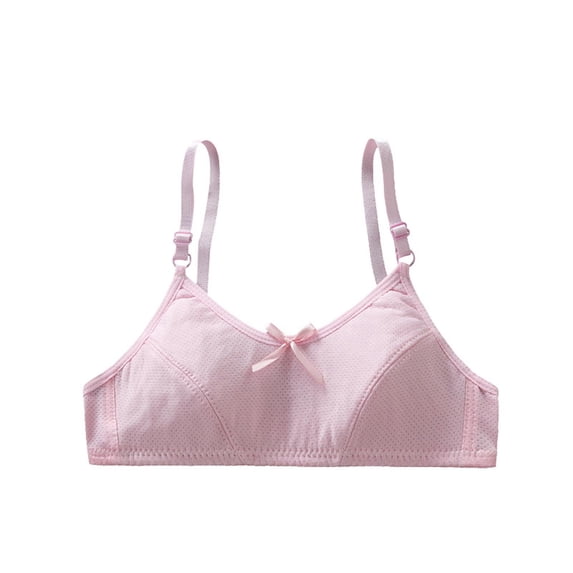 Virmaxy Solid Color Cotton Training Bra with Bow Adjustable Spaghetti Straps Clasp Breathable Teen Underwear for Everyday Comfort, for 10-15Y Pink