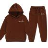 Virmaxy Solid Color Dynamic Warmth Set Heartbeat line Heart Print Long Hooded Sweatshirt And Sweatpants Casual Sports With Fleece-lined for 3.3'-5.3',Coffee