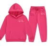 thumbnail image 1 of Virmaxy Solid Color Dynamic Warmth Set Heartbeat line Heart Print Long Hooded Sweatshirt And Sweatpants Casual Sports With Fleece-lined for 3.3'-5.3',Hot Pink, 1 of 5