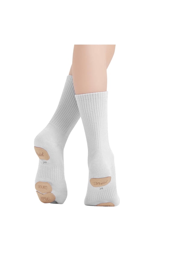 Solid Color Non Slip Calf Cotton Dance Socks Soft Breathable Leather Sole Ribbed Knit Socks for Dance Practice and All Season Use