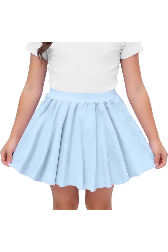 Solid Color Stretchy Chiffon Pleated cocktail skirt Casual Summer Elastic Waist A Line Dance Skirt for Dance Training and Daily Wear, 7-14Y