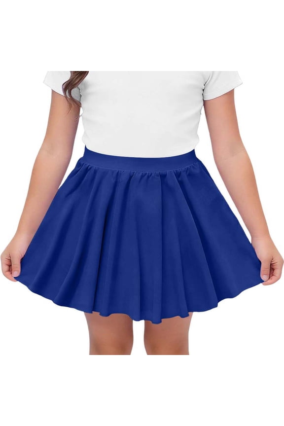 Solid Color Stretchy Chiffon Pleated cocktail skirt Casual Summer Elastic Waist A Line Dance Skirt for Dance Training and Daily Wear, 7-14Y