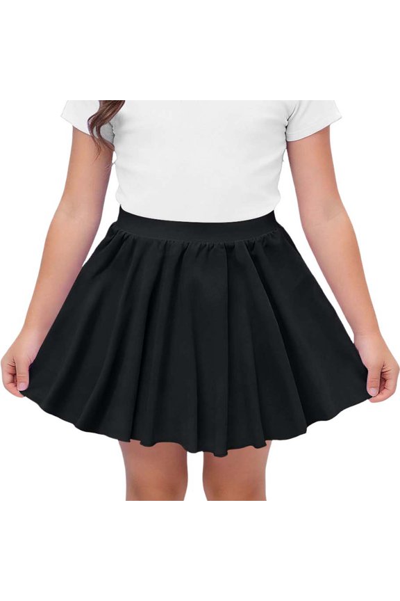 Solid Color Stretchy Chiffon Pleated cocktail skirt Casual Summer Elastic Waist A Line Dance Skirt for Dance Training and Daily Wear, 7-14Y