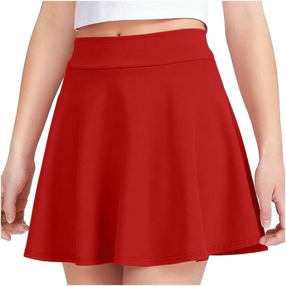 Virmaxy Solid Color Summer Pleated Uniform Style Skirt Casual Flowy High Waisted Short Skirts for Summer Casual and Everyday Outfits, for 4-15Y Red