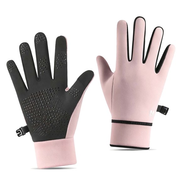 Virmaxy Solid Color Touchscreen Ski Gloves 3-15 Years Water Resistant Fleece Lined Non Slip Grip Adjustable Wrist Strap for Winter Activities