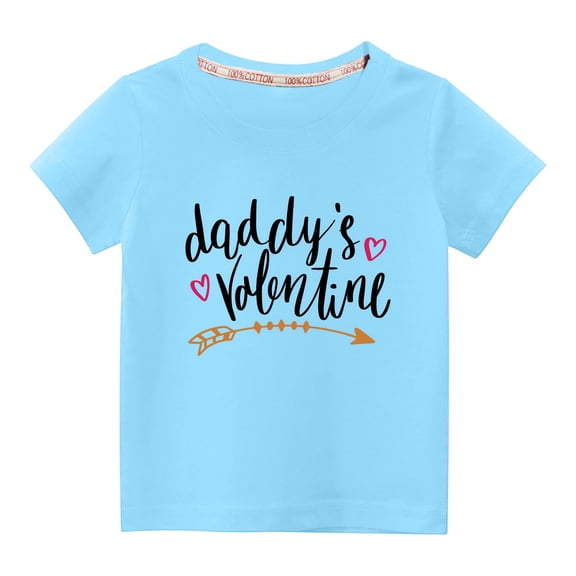 Virmaxy Sorry Boys Daddy is My Valentine Unisex Kids Valentine's Day Basic Tee Toddler Baby Boys Girls Letter Love Graphic T-shirt Spring Summer Short Sleeve Cotton Casual Baggy Tees Blue-D 4T