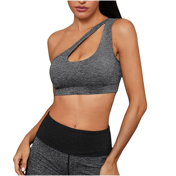 Virmaxy Sports Bras For Women High Support One-shoulder Sports Bra Fitness Yoga Quick-drying Shock-proof Vest Running Sports Bra Gray L