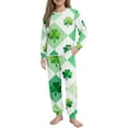 thumbnail image 1 of Virmaxy St Patricks Day Printed Long Sleeve Shirt Pants Set Soft Round Neck Casual Outfit for Holiday Celebration and Home Wear, for 5-16 Years Green, 1 of 9