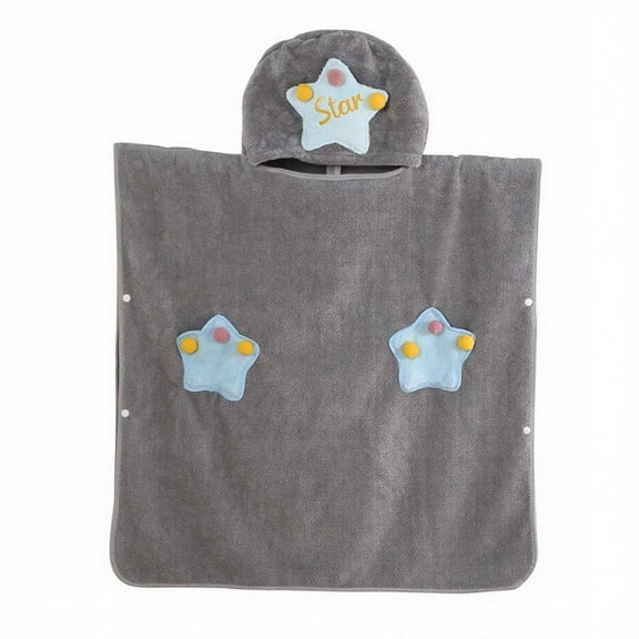 Virmaxy Star Hooded Wearable Bath Towel Poncho with Snap Button Soft and Absorbent Pullover Robe for After Shower and Play,for 3.3'-4.6' Gray