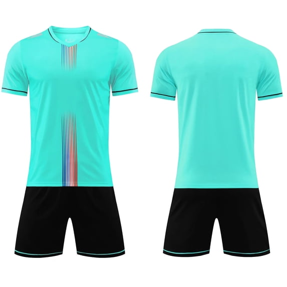 Virmaxy Stripe Soccer Jersey and Shorts 2 Piece Set Breathable V Neck Athletic Uniform for Youth Training Match and Practice for 3-13 Years