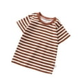 thumbnail image 1 of Virmaxy Striped Patterned Short Sleeve Tee Soft Breathable Round Neck T-Shirt Casual Fashion Top for Daily Outings and Photo Shoots, for 3-7 Years Brown, 1 of 3