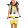thumbnail image 1 of Virmaxy Summer Floral Print Striped Flutter Sleeve Top and Shorts Set Ruffle Hem Elastic Waist Casual Outfit for Daily Play and Outdoor Wear, 3-9Y, 1 of 6