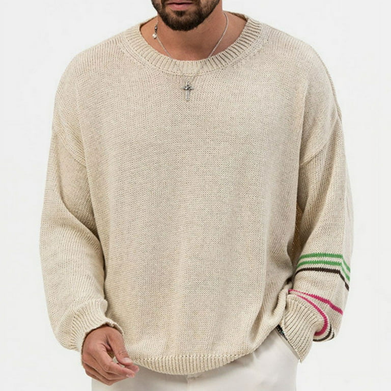 Virmaxy Sweater For Men Winter Long Sleeve Button Fastener Color Contrast Design Sweater Cardigan Crew Neck Warm Casual Fall Winter Outfits Sweaters Tops Apricot 2XL Walmart