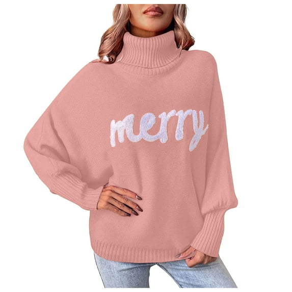 Virmaxy Sweater For Women New Side Button Split Turtleneck Knitted Sweater Solid Color Pullover Long Sleeve Loose Fit Jumper Pink L