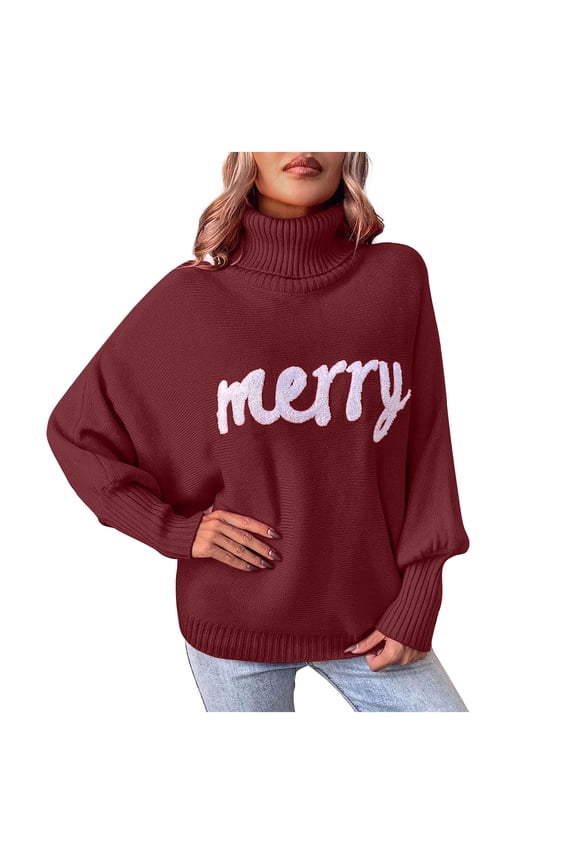 Sweater For Women New Side Button Split Turtleneck Knitted Sweater Solid Color Pullover Long Sleeve Loose Fit Jumper Wine S