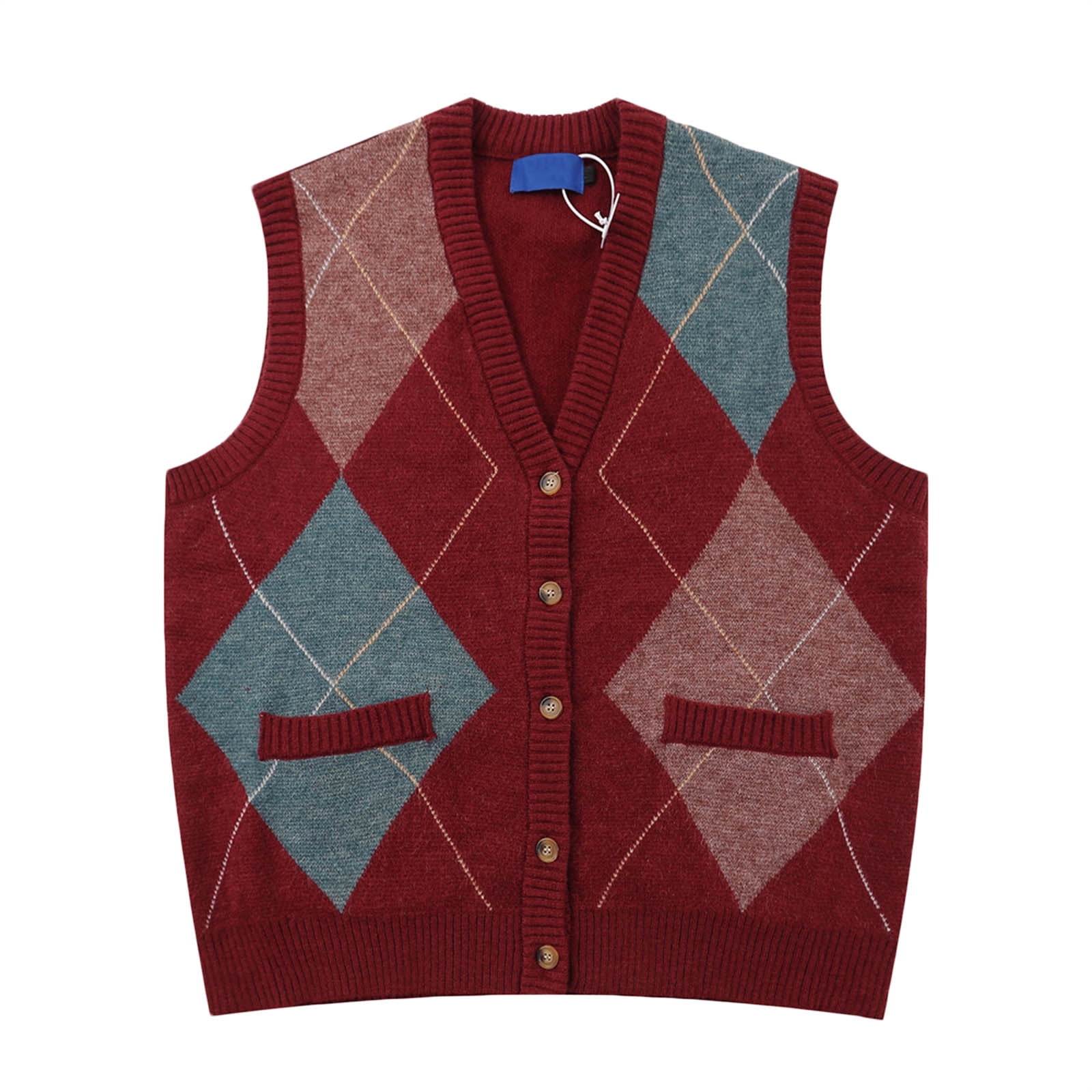 Men's Retro Vest Patchwork Standard Fit V Neck Single Breasted Four-buttons