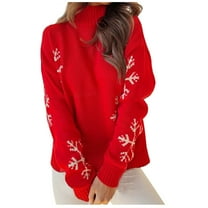 Virmaxy Sweater For Women Classic Christmas Printed Mock Neck Knitted Sweater Long Sleeve Pullover Relaxed Fit Jumper Casual Fall Winter Outfits Sweaters Tops Red-A M