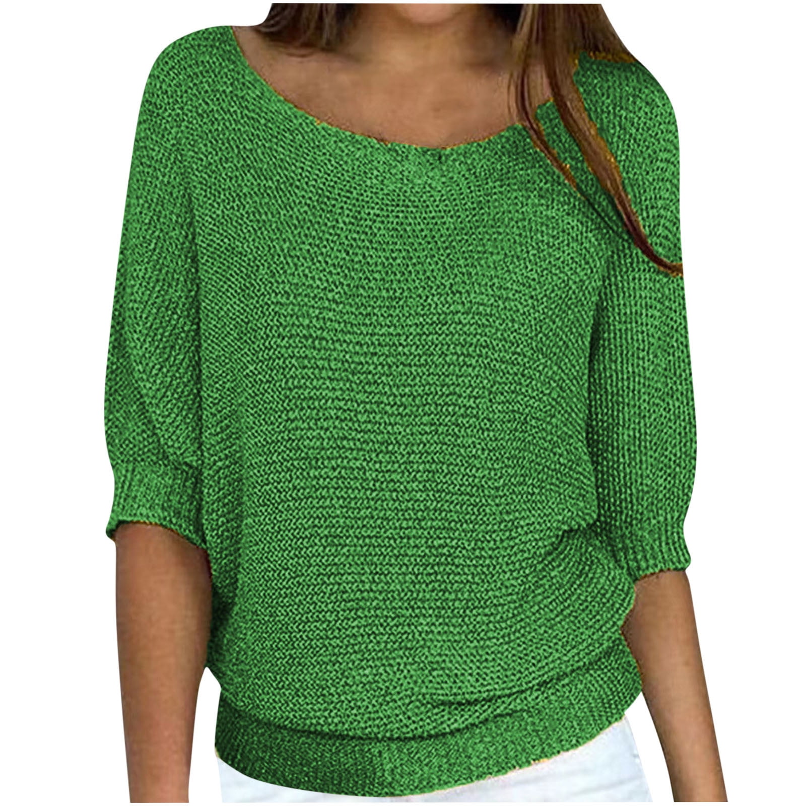 Virmaxy Sweaters For Women Boat Neck 3/4 Sleeve Classy Knitted