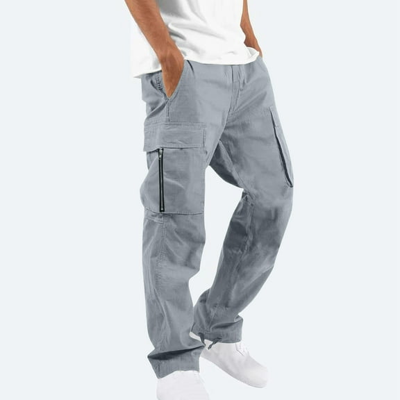 Virmaxy Sweatpants For Men Elastic Waist With Pockets Straight Work Pants Fashion Outdoor Fitness Cargo Pants Gray M