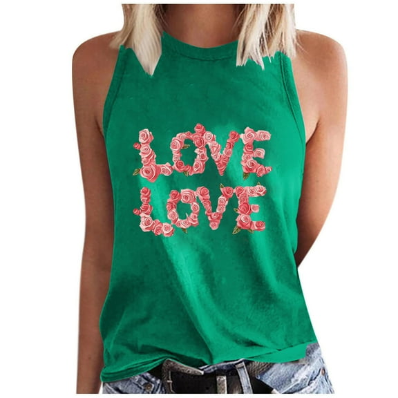 Virmaxy Tank Top for Women Summer Trendy Printed Sleeveless Blouse Loose Fit Round Neck Vest Going Out Spring Beach Vacation Oufits Modern Clothes Green-2 M