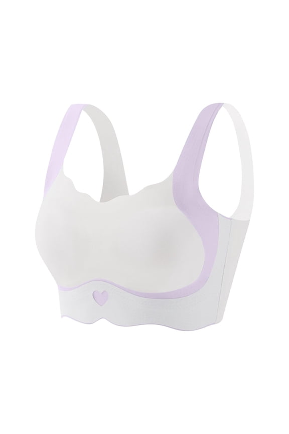 Teen Girls Cotton Training Bra Wire Free with Built-in Breast Pads Color Block Design for Comfort and Modesty, for 12-15 Years Purple