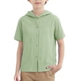 thumbnail image 1 of Virmaxy Textured Hooded Short Sleeve T-shirt Solid Color Soft Basic Top with Natural Wrinkle Detail for Casual Everyday Style, for 3-13 Years Green, 1 of 8