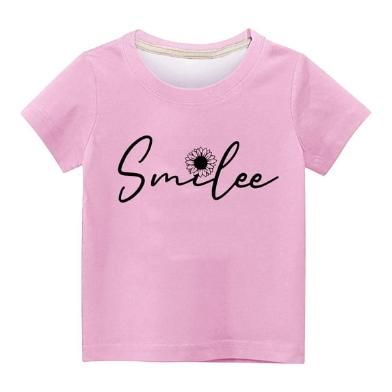 Virmaxy Toddler Baby 2024 Crew Shirt Smilee Boys and Girls with The Same Sunflower Print Casual Short-Sleeved Tops Short-Sleeved Round Neck Tops Short-Sleeved Round Neck Tops / Shirts