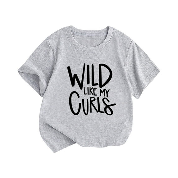 Virmaxy Toddler Baby 2024 Crew Shirt Wild Like My Curls Summer New Girls Short-Sleeved Letter Print T-Shirt Casual Tops Short-Sleeved Round Neck Tops