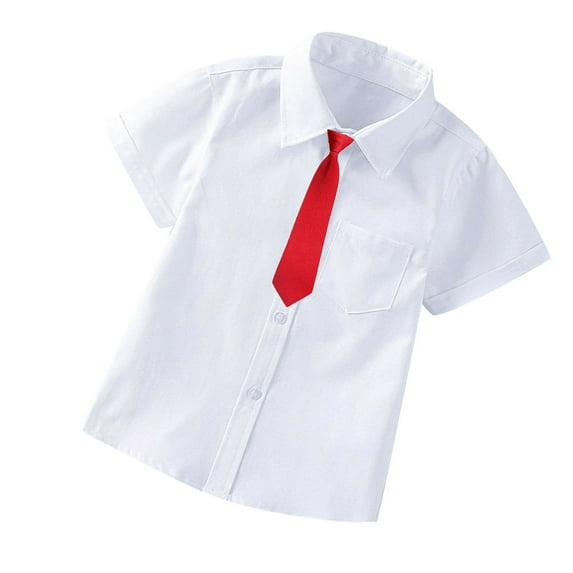 Virmaxy Toddler Baby Boys British Style Dress Shirt Tie Suit Kids Boys Solid Lapel Short Sleeve Tops with Pocket Fashion Gentleman's School Uniform Tie Suit White-B 6T