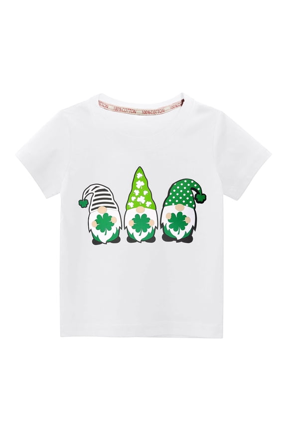 Toddler Baby Boys Girls Fashion St Patrick's Day T-shirt Little Kids Funny Gnomes Graphic Tee Unisex Kids Spring Summer Fashion Round Neck Short Sleeve Tops White-A 3T