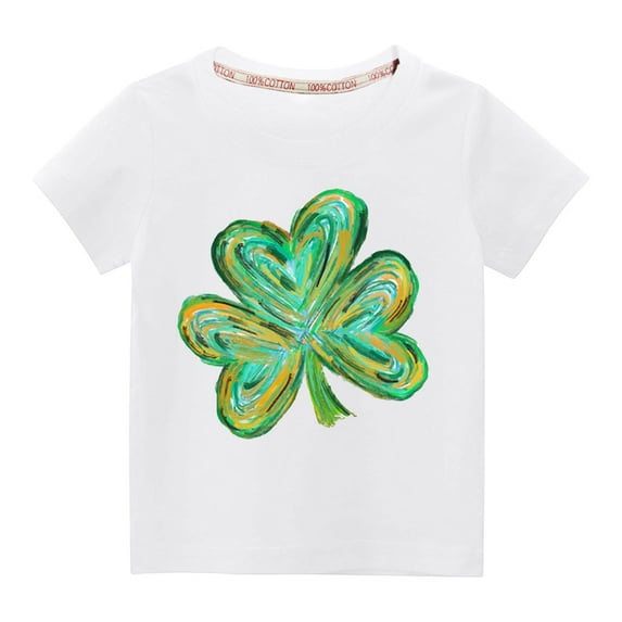 Virmaxy Toddler Baby Boys Girls Fashion St Patrick's Day T-shirt Little Kids Shamrock Graphic Tee Unisex Kids Spring Summer Fashion Round Neck Short Sleeve Tops White-C 7Y