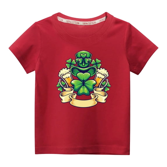Virmaxy Toddler Baby Boys Girls Fashion St Patrick's Day T-shirt Little Kids Shamrock Letter Graphic Tee Unisex Kids Spring Summer Short Sleeve Cotton Casual Baggy Tees Red-C 9Y