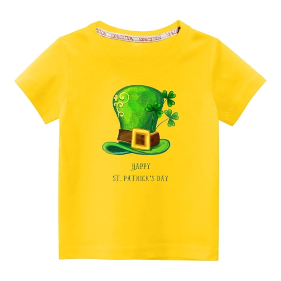 Virmaxy Toddler Baby Boys Girls Fashion St Patrick's Day T-shirt Little Kids Shamrock Letter Graphic Tee Unisex Kids Spring Summer Short Sleeve Cotton Casual Baggy Tees Yellow-B 3T