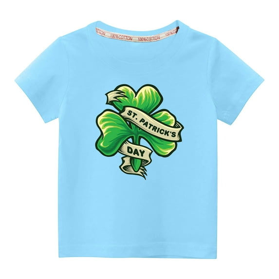 Virmaxy Toddler Baby Boys Girls Fashion St Patrick's Day T-shirt Little Kids Shamrock Letter Graphic Tee Unisex Kids Spring Summer Short Sleeve Cotton Casual Baggy Tees Blue-A 9Y