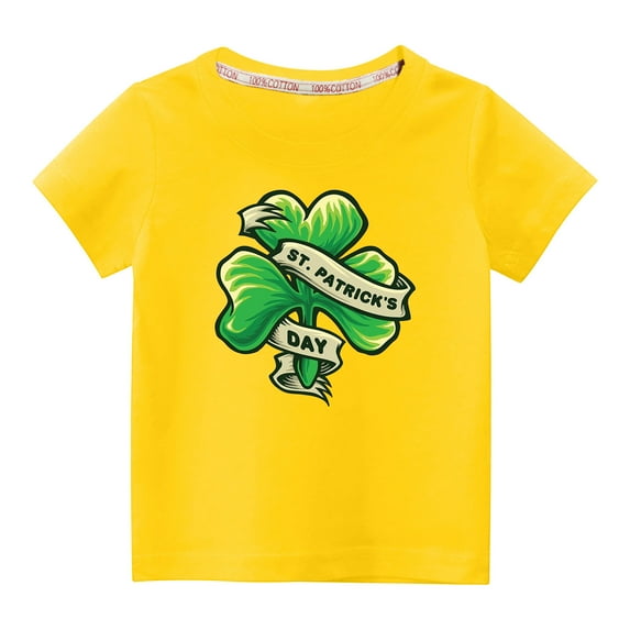 Virmaxy Toddler Baby Boys Girls Fashion St Patrick's Day T-shirt Little Kids Shamrock Letter Graphic Tee Unisex Kids Spring Summer Short Sleeve Cotton Casual Baggy Tees Yellow-A 4T