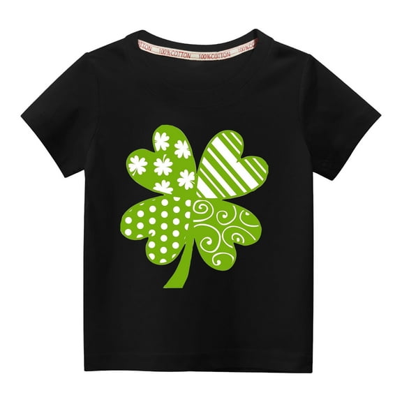 Virmaxy Toddler Baby Boys Girls Fashion St Patrick's Day T-shirt Shamrock Love Graphic Tee Valentines Gift Unisex Kids Spring Summer Fashion Round Neck Short Sleeve Tops Black-A 3T
