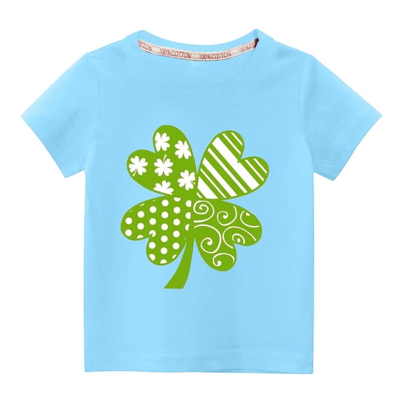 Virmaxy Toddler Baby Boys Girls Fashion St Patrick's Day T-shirt Shamrock Love Graphic Tee Valentines Gift Unisex Kids Spring Summer Fashion Round Neck Short Sleeve Tops Blue-A 9Y