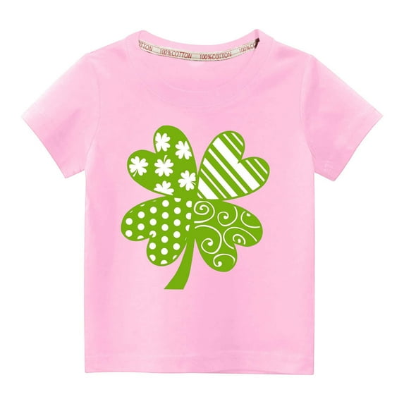 Virmaxy Toddler Baby Boys Girls Fashion St Patrick's Day T-shirt Shamrock Love Graphic Tee Valentines Gift Unisex Kids Spring Summer Fashion Round Neck Short Sleeve Tops Pink-A 5T